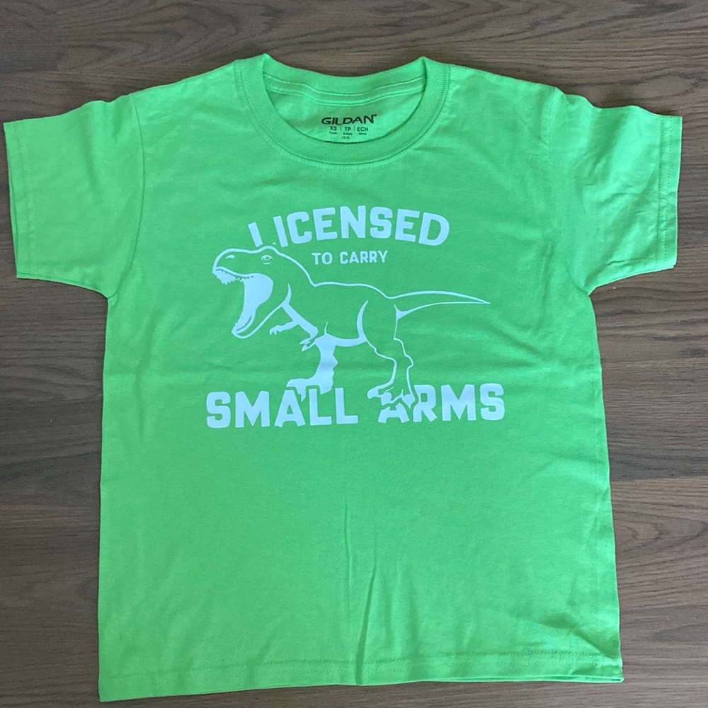 🚨2/$15. Licensed to carry small arms. Youth extra small